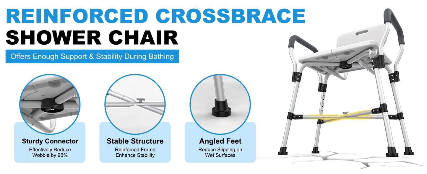 Extra Wide Shower Chair for Inside Shower with Arms and Back, 500 lbs Heavy Duty Shower Seat for Bathtub