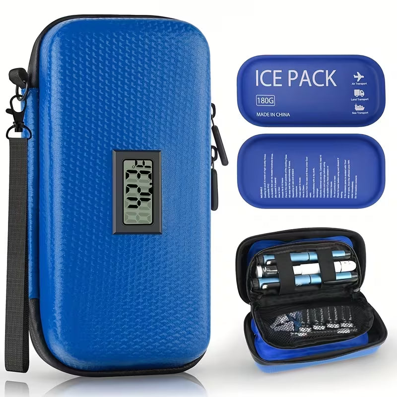 24 Hour Insulin Cooler Travel Case, Refrigerated Medication Travel Case with Temperature Display, Diabetes Travel Case, Wristband And 2 Reusable Ice Packs