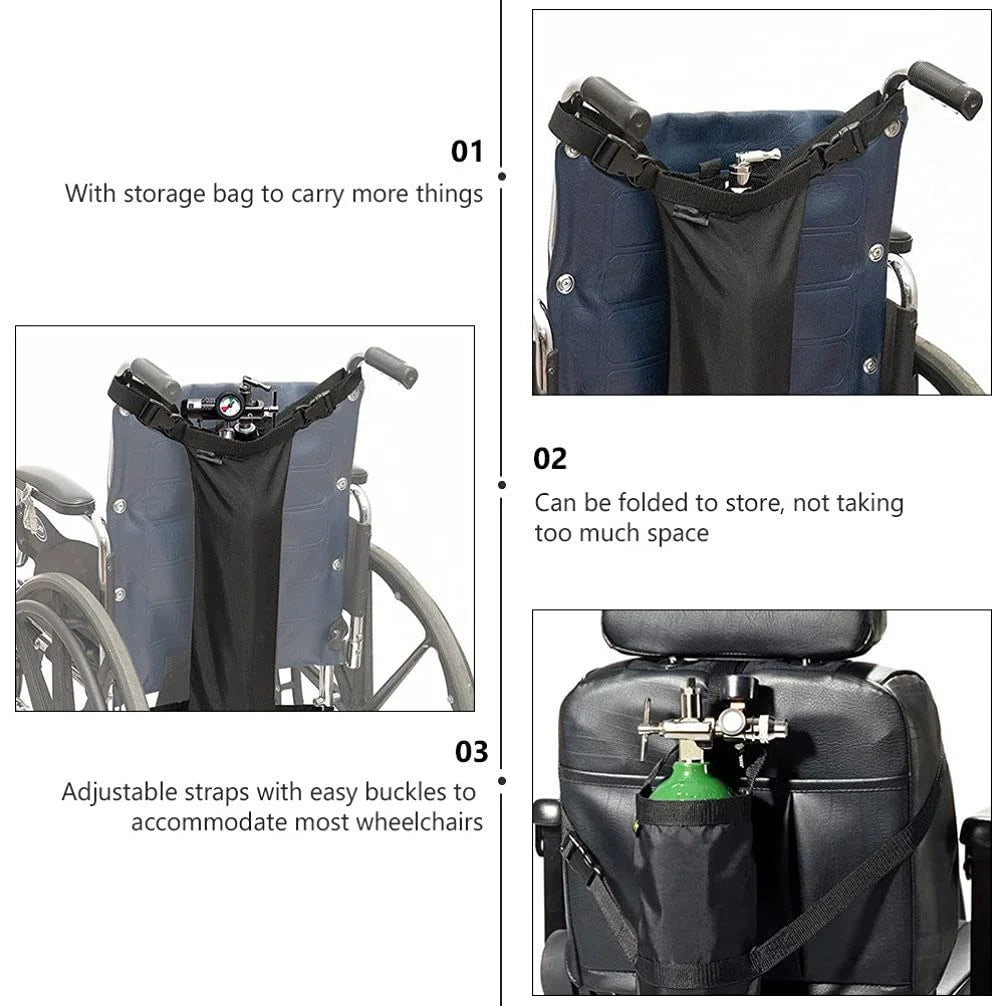 Oxygen Tank Holder for Wheelchair - E Cylinder Transport Bag Adjustable Straps Easy to Clean, Heavy Duty, Waterproof Standard Wheelchair size
