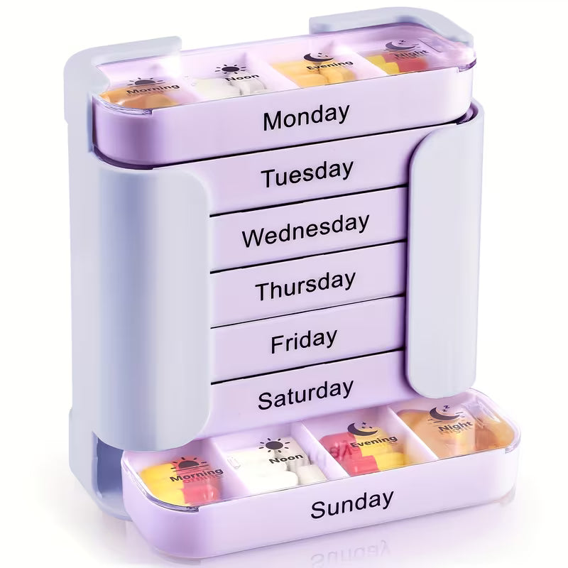 Pill Box Organizer, 7-Day Large Capacity Portable Weekly Pill Organizer with Removable Daily Dividers, Daily Medication Planner