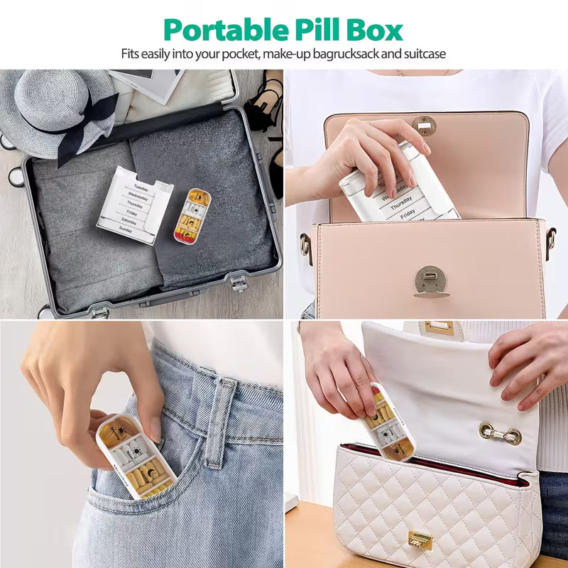 Pill Box Organizer, 7-Day Large Capacity Portable Weekly Pill Organizer with Removable Daily Dividers, Daily Medication Planner