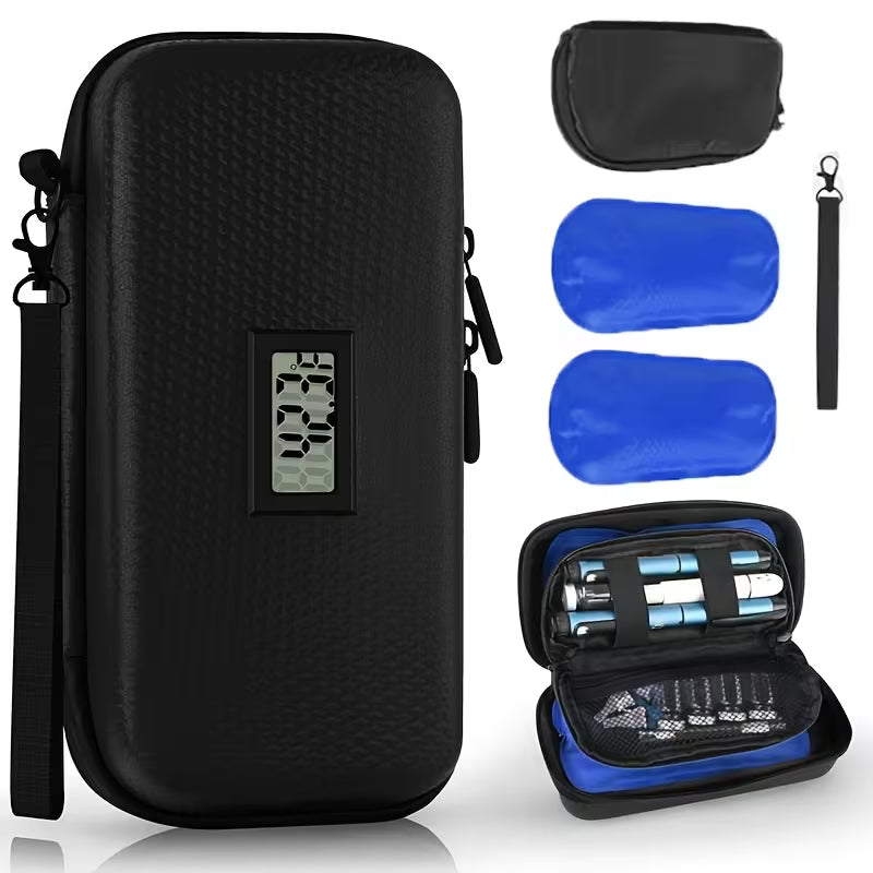 24 Hour Insulin Cooler Travel Case, Refrigerated Medication Travel Case with Temperature Display, Diabetes Travel Case, Wristband And 2 Reusable Ice Packs