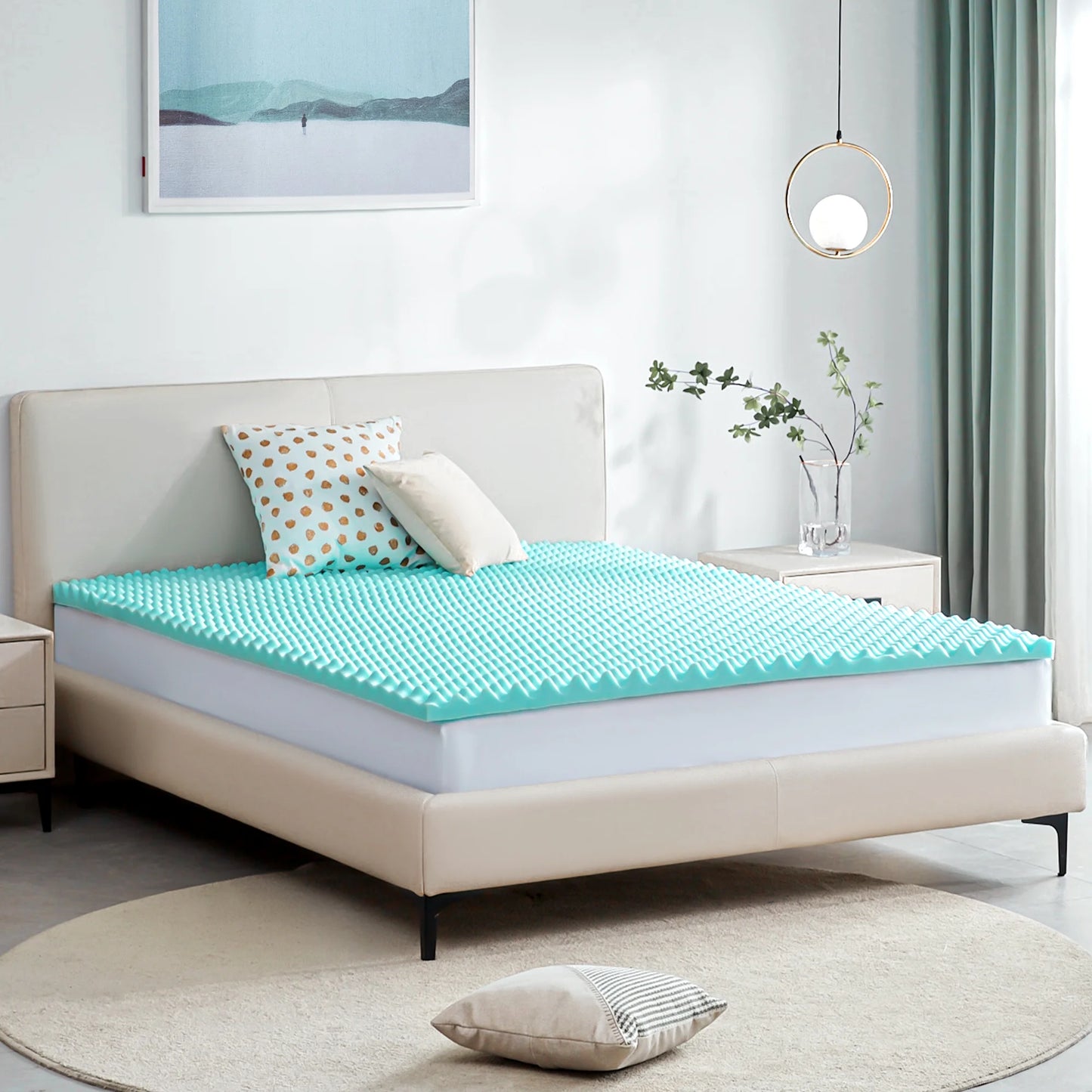 BDEUS 2 inch Gel Cooling Memory Foam Mattress Topper, Memory Foam Egg Crate Mattress Topper, Full Size