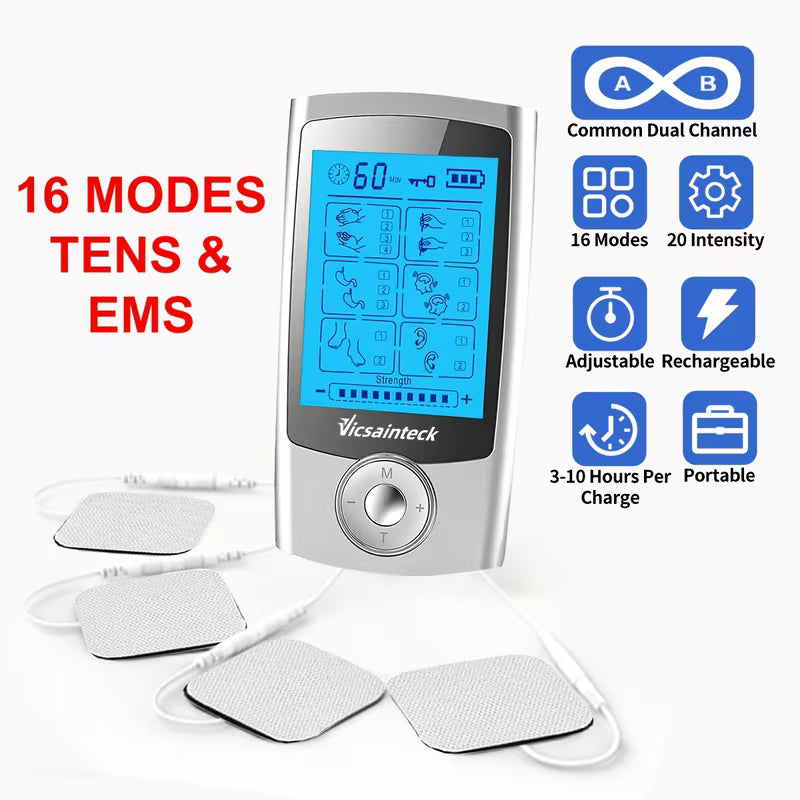 VICSAINTECK TENS + EMS Unit Muscle Massager — 16 Modes, 20 Intensity Levels