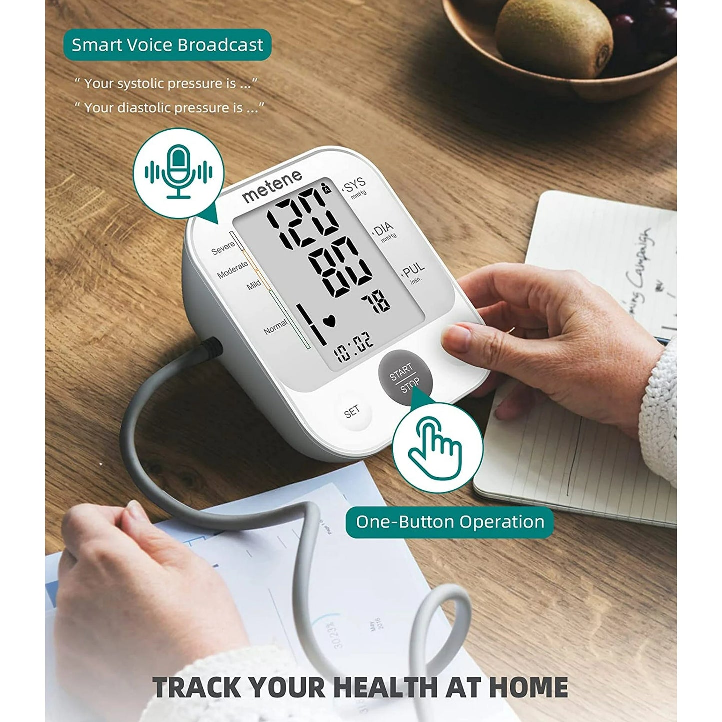 Metene Upper Arm Blood Pressure Monitor with Speaker, 2 Users, 240 Recordings, Large Cuff, Large Display Screen