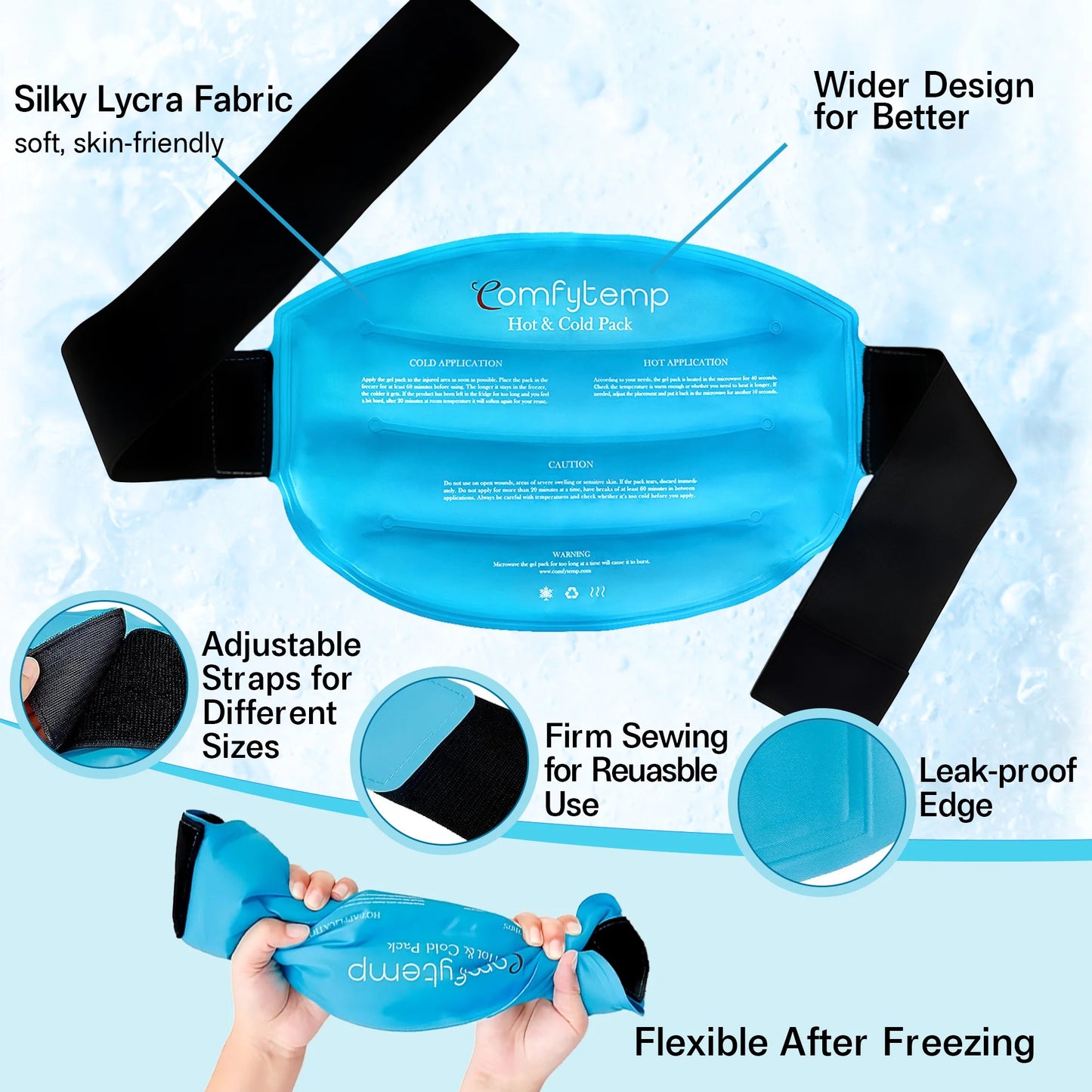 Comfytemp Large Ice Pack for Back Pain, Reusable Gel Hot Cold Therapy for Lumbar, Hips, Knee, Shoulder