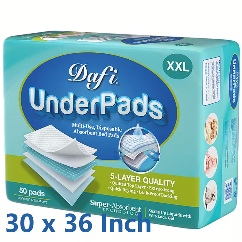 DAFI 30"x 36" Disposable Bed Pads, Extra Large Adult Incontinence Underpads, Effective Odor Control Pee Pads, Chucks Pads, 10-200 Pcs Super Absorbent Protection for Elderly, Adults