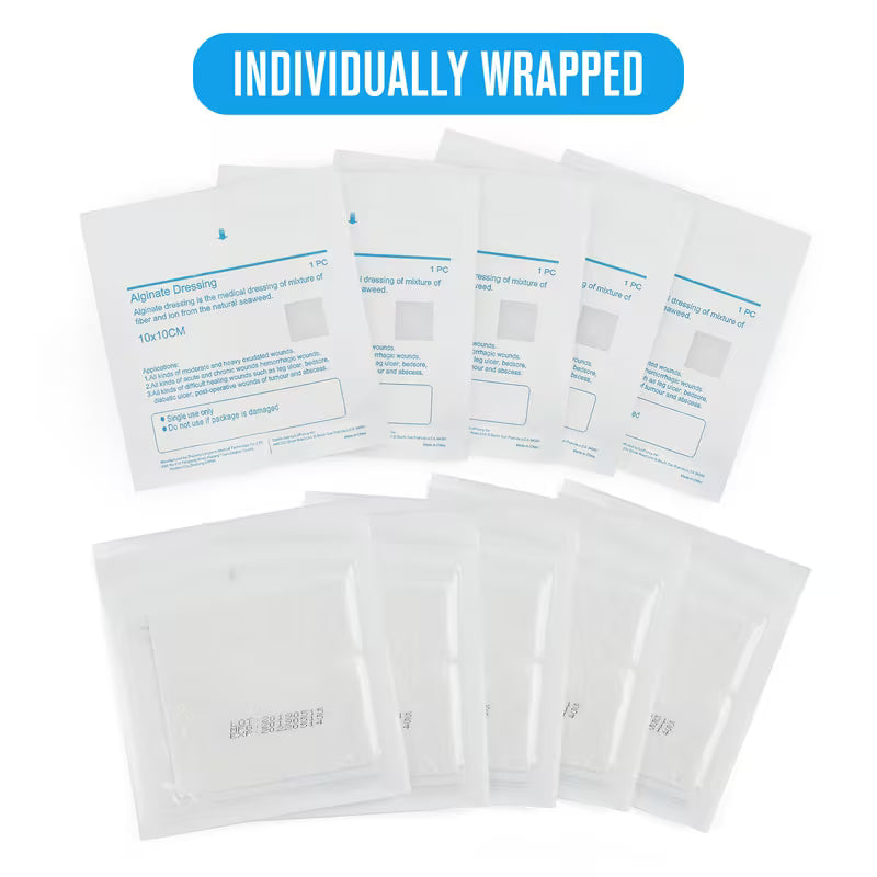 Calcium Alginate Wound Dressing Pads, 4x4 inch, 10x10cm, Non-Stick Padding, Medical Wound Dressings