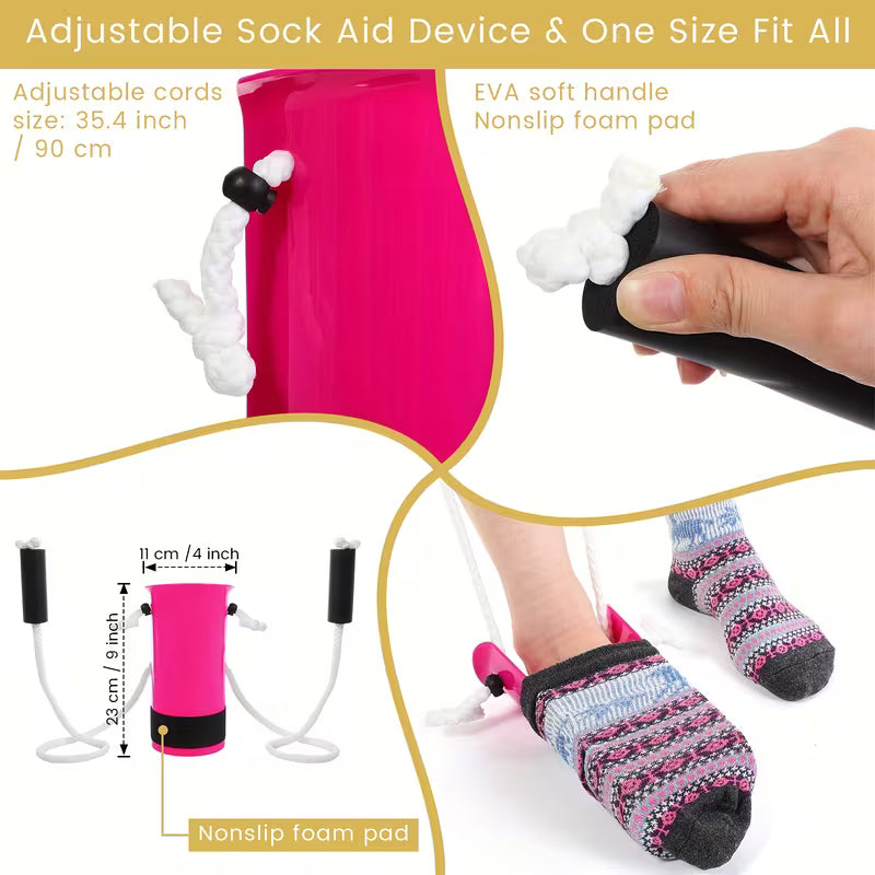 Set of 6 Hip Recovery Tools Including Leg Lifter, Grabber, Sock Aid, Shoe Horn, Dressing Stick, And Bath Sponge (Pink) for Seniors And Pregnant Women, 32" Foldable