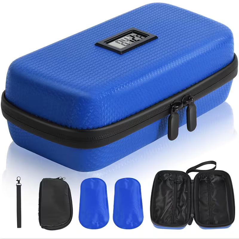 24 Hour Insulin Cooler Travel Case, Refrigerated Medication Travel Case with Temperature Display, Diabetes Travel Case, Wristband And 2 Reusable Ice Packs