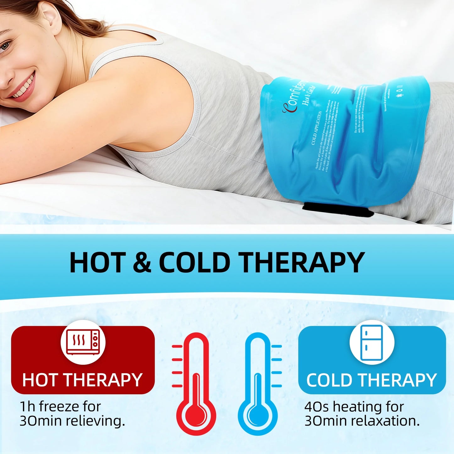 Comfytemp Large Ice Pack for Back Pain, Reusable Gel Hot Cold Therapy for Lumbar, Hips, Knee, Shoulder
